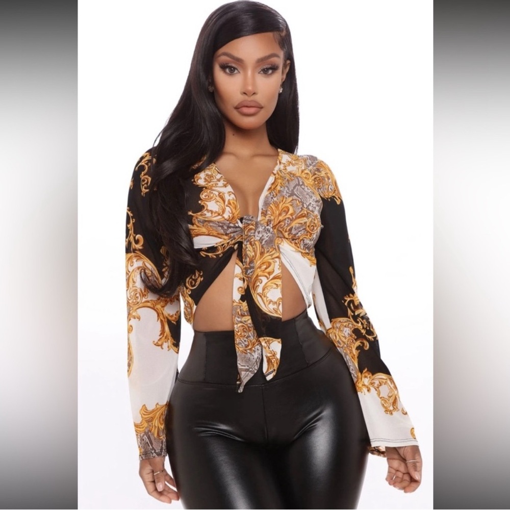 Fashion Nova Elegant Black and Gold Blouse